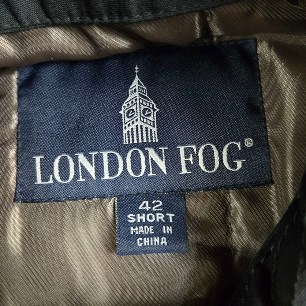 London Fog Navy Belted Trench Coat Plaid Removable Liner Jacket Size 42 Short